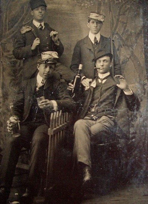 drinking-group-handsup