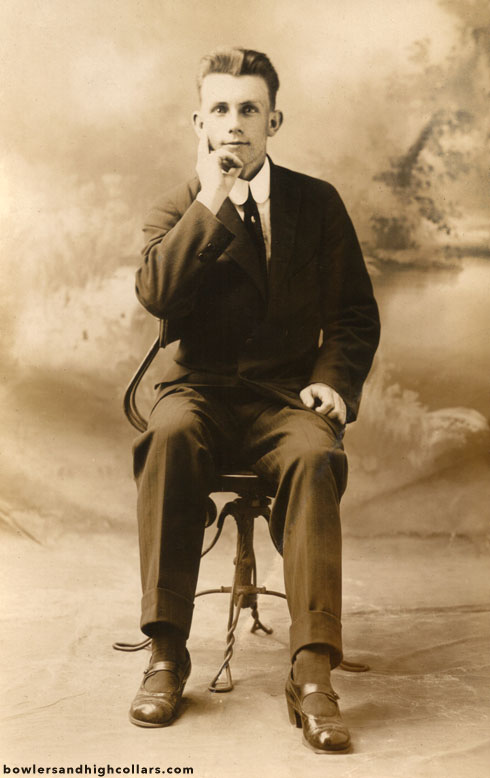 Man in mary janes shoes. RPPC. Private Collection.