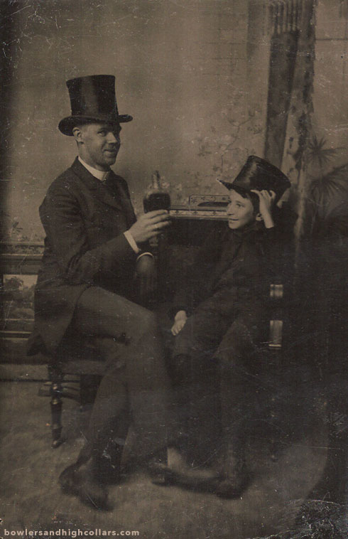 Father and son in top hats. Tintype. Private Collection.