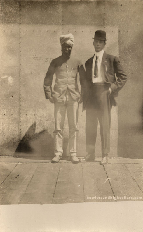 Indian man with Western one. RPPC. Private Collection.