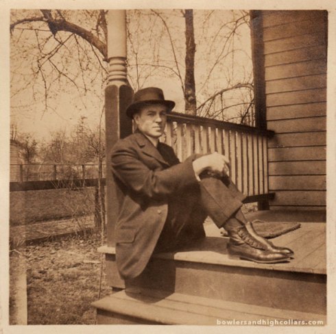On a front porch. Snapshot. Private Collection.