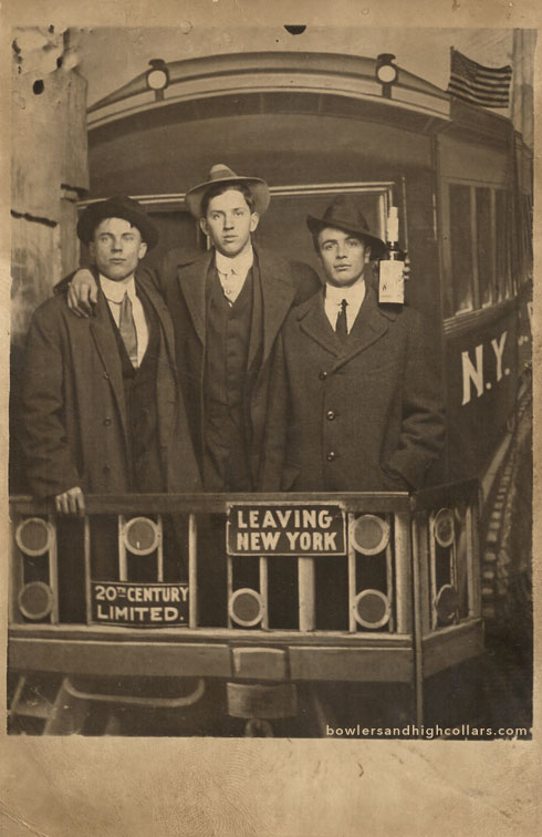 New Yorkers and a Wilson whiskey bottle RPPC. Private Collection.