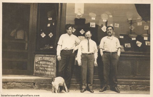Gents Furnishing storefront. RPPC. Private Collection.