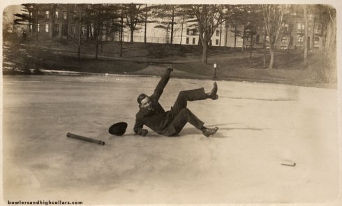 Falling On Ice. RPPC. Private Collection.
