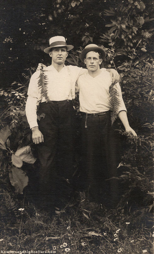 Two with ferns. RPPC. Private Collection.