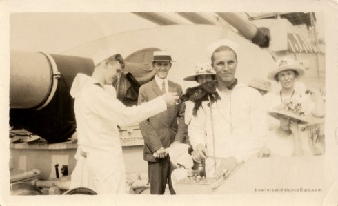 Showing off the monkey. 1930s-40s snapshot. Private Collection.